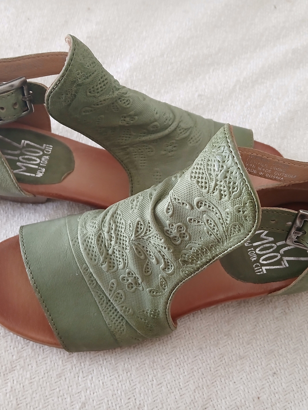 Miz Mooz Olive Green Patterned Leather Sandals